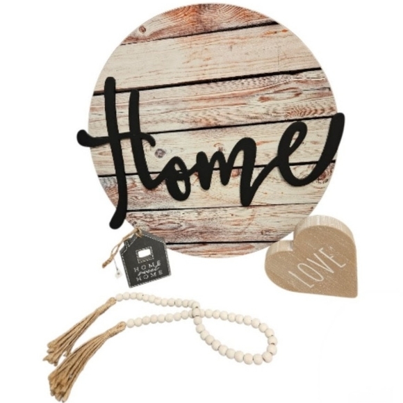 Other - NIP Rustic "Home" Sign with Beaded Garland & Wooden Home Decor
